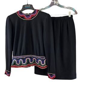 Vintage Ann Lawrence Art To Wear Skirt Set Size 6 Retro Embellished